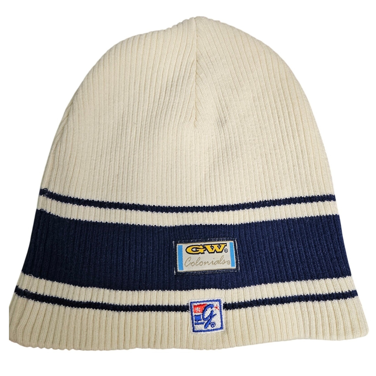 The Game Gw Colonials Beanie Unisex Osfm Cream Navy Blue Ribbed Knit Cotton Hat